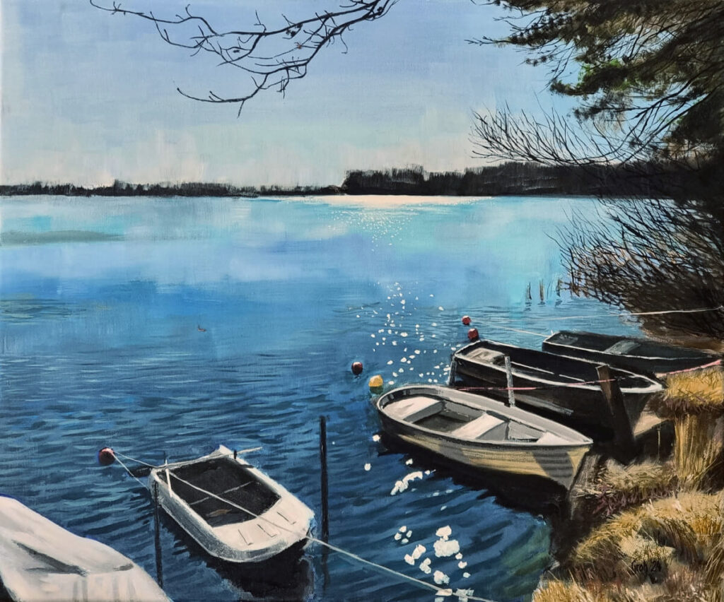 &Ouml;lgem&auml;lde &bdquo;Boote am See&ldquo; von Arne Groh