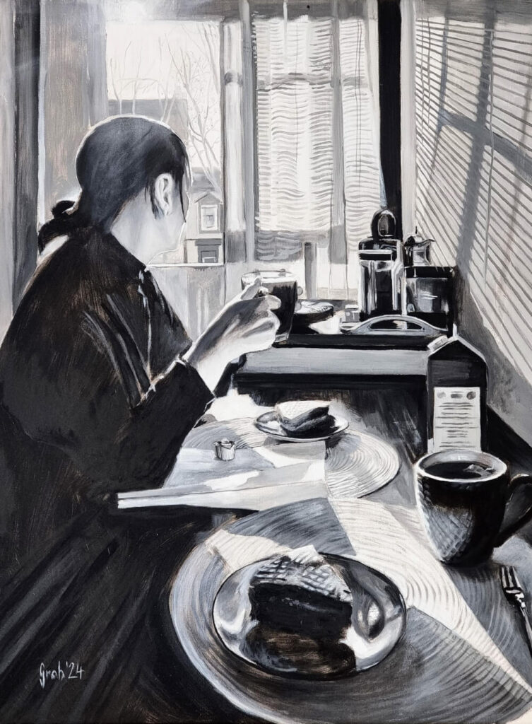 &Ouml;lgem&auml;lde &bdquo;Kuchen und Tee&ldquo; von Arne Groh