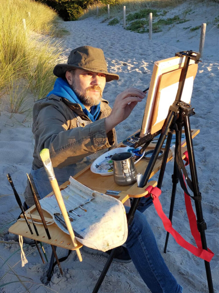 Arne Groh beim Pleinair Malen auf dem Dar&szlig;
