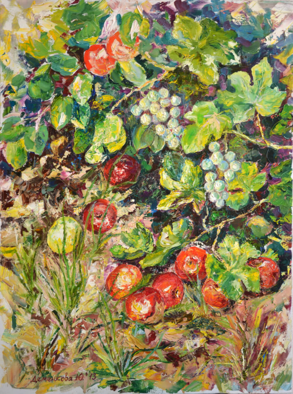 &Ouml;lgem&auml;lde &bdquo;&Auml;pfel und Trauben&ldquo; von Julia Demekova