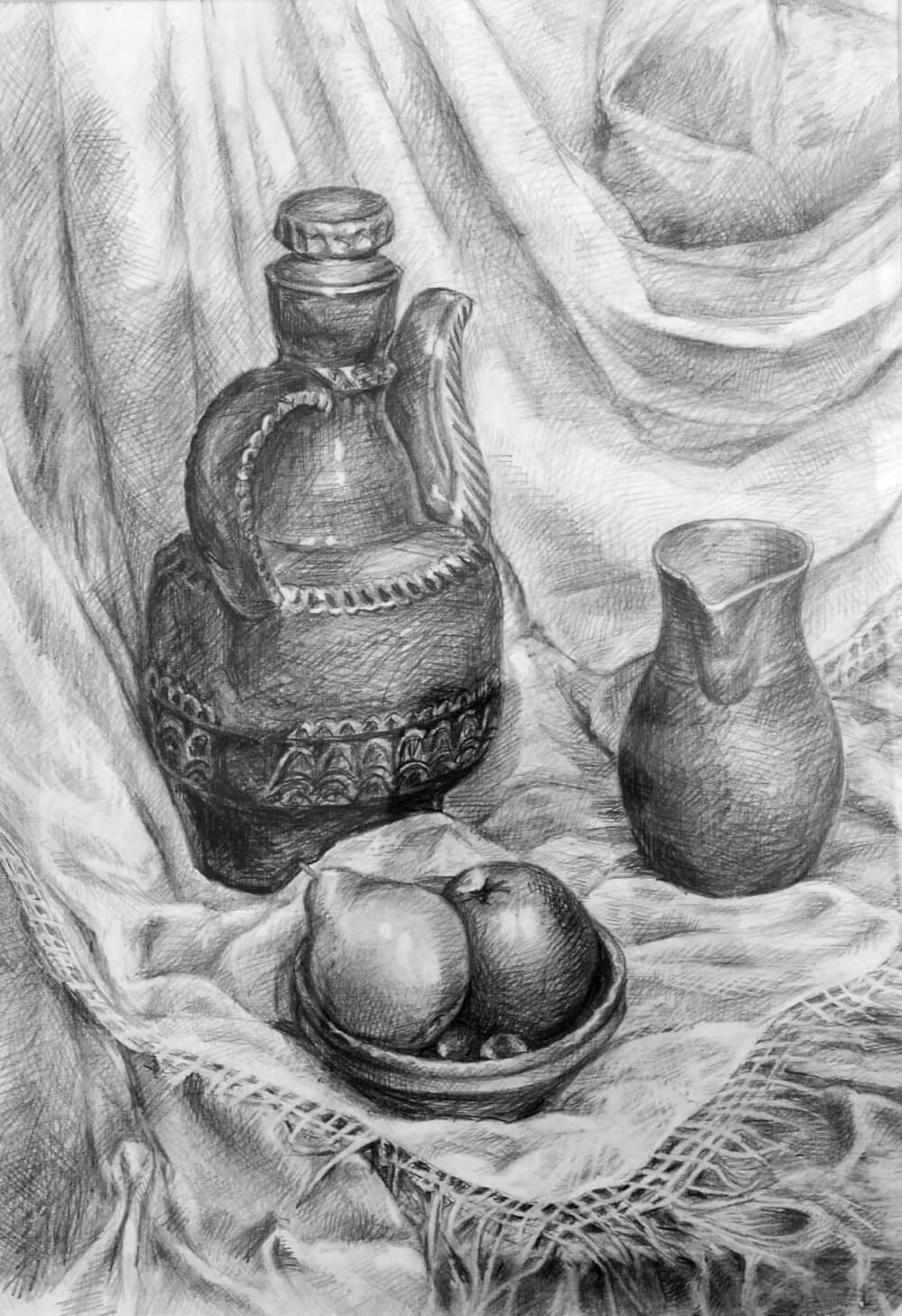 &Ouml;lgem&auml;lde &bdquo;Studie mit Kannen und Obstschale&ldquo; von Julia Demekova