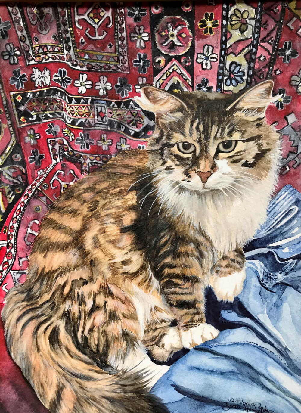 Aquarell &bdquo;Katze Basya&ldquo; von Jutta Hochd&ouml;rffer