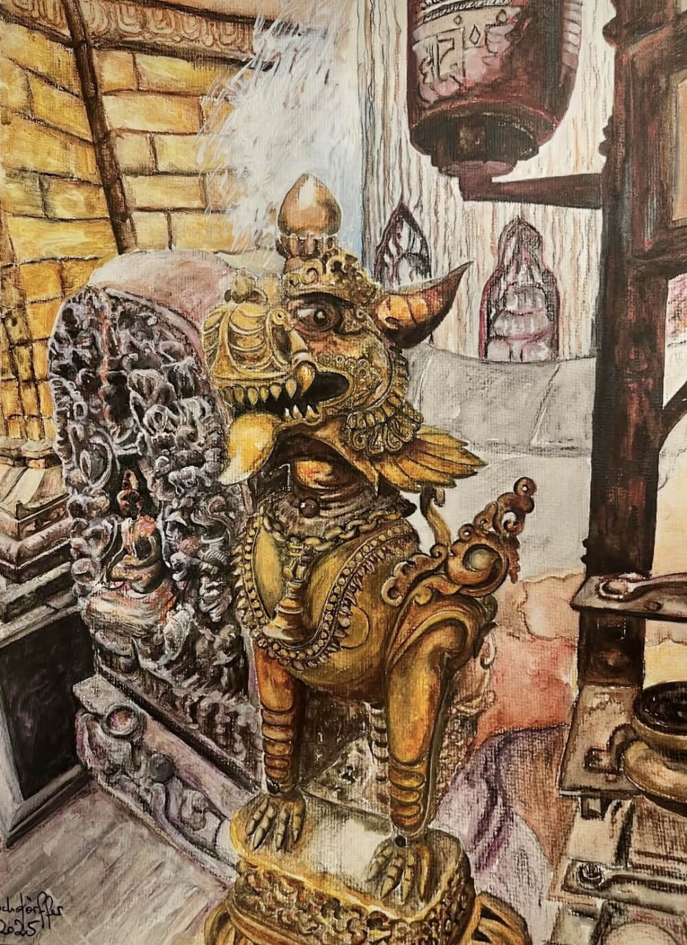 Gem&auml;lde in Mischtechnik &bdquo;Swayambhu&ldquo; von Jutta Hochd&ouml;rffer