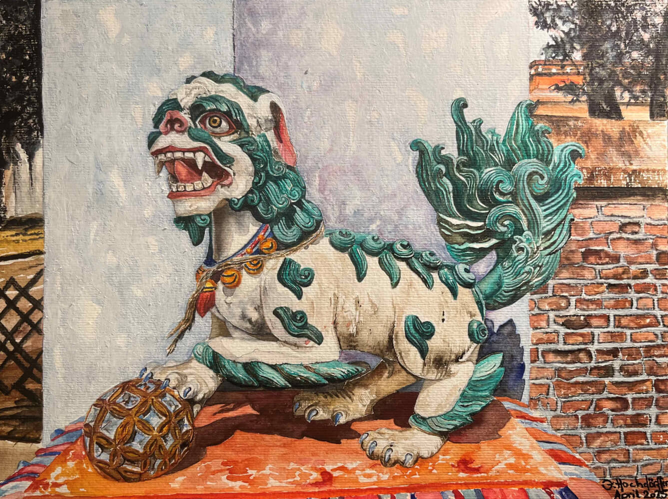 Gem&auml;lde in Mischtechnik &bdquo;Tibetischer Schneel&ouml;we&ldquo; von Jutta Hochd&ouml;rffer