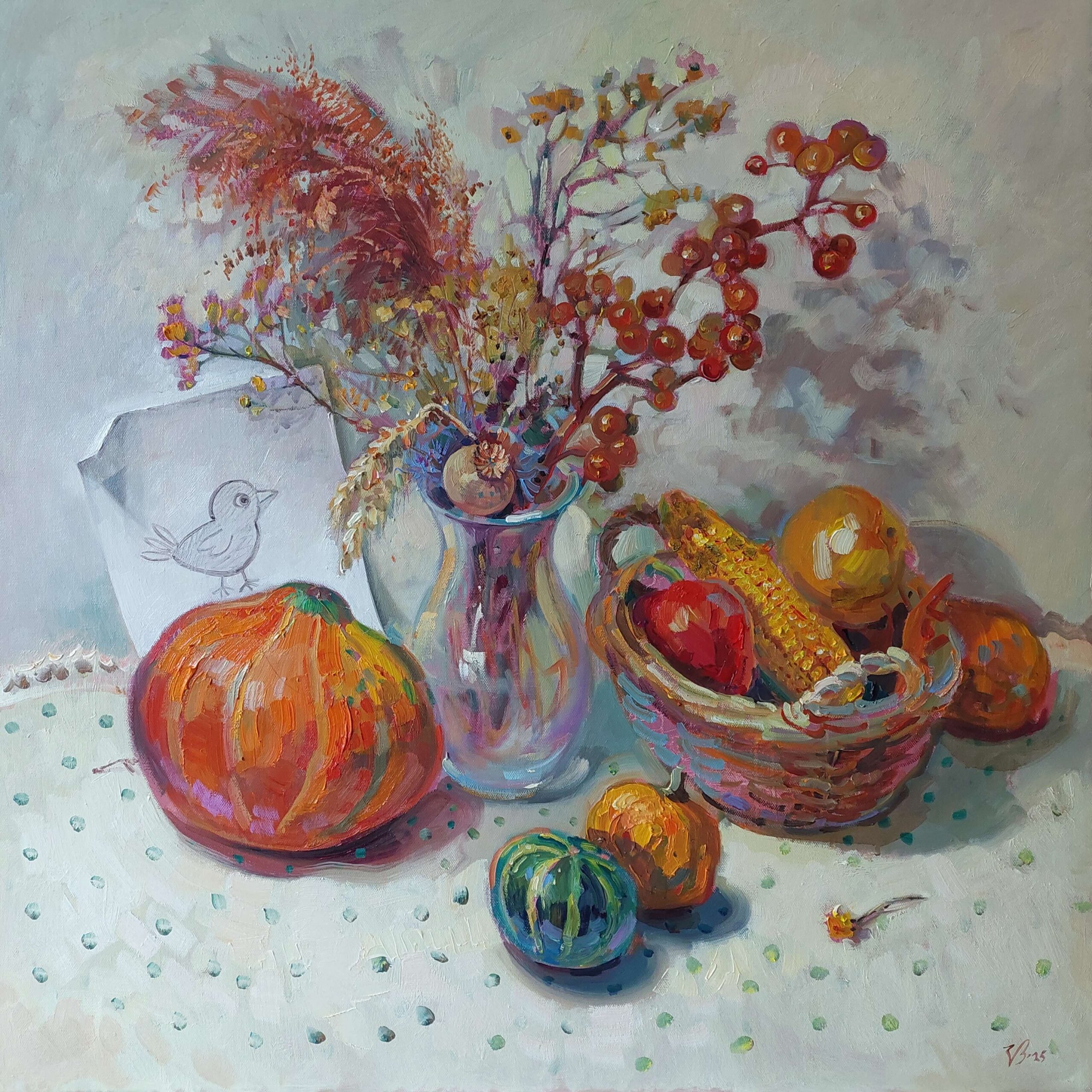 &Ouml;lgem&auml;lde &bdquo;Stillleben mit V&ouml;gelchen&ldquo; von Katharina Valeeva