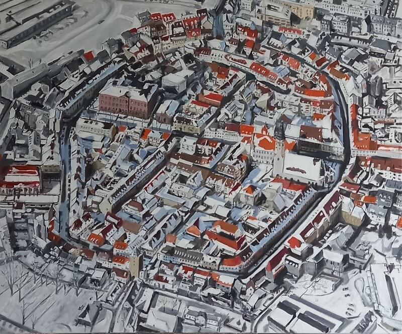 Ölgemälde „Winterliches Durlach“ von Kurt Boecker